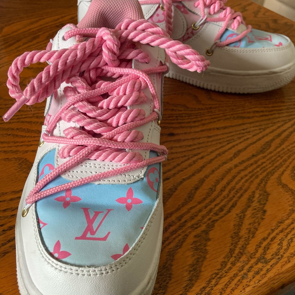 Nike Custom White and Pink Sneakers With Rope Laces
